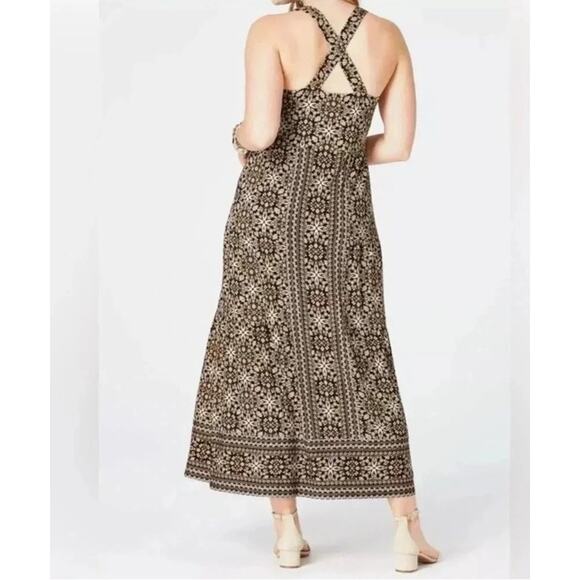 J Jill Kona St Cross Back Brown Floral Midi Dress Boho Preppy NEW Womens Large - Picture 10 of 10